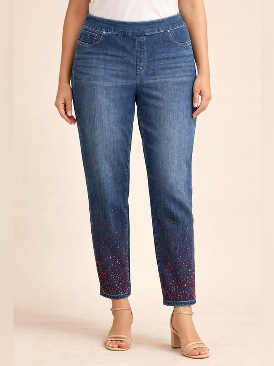 Chico's Denim - Chico's Blue Ankle Jeggings with Red Gemmed Dots Size-18R